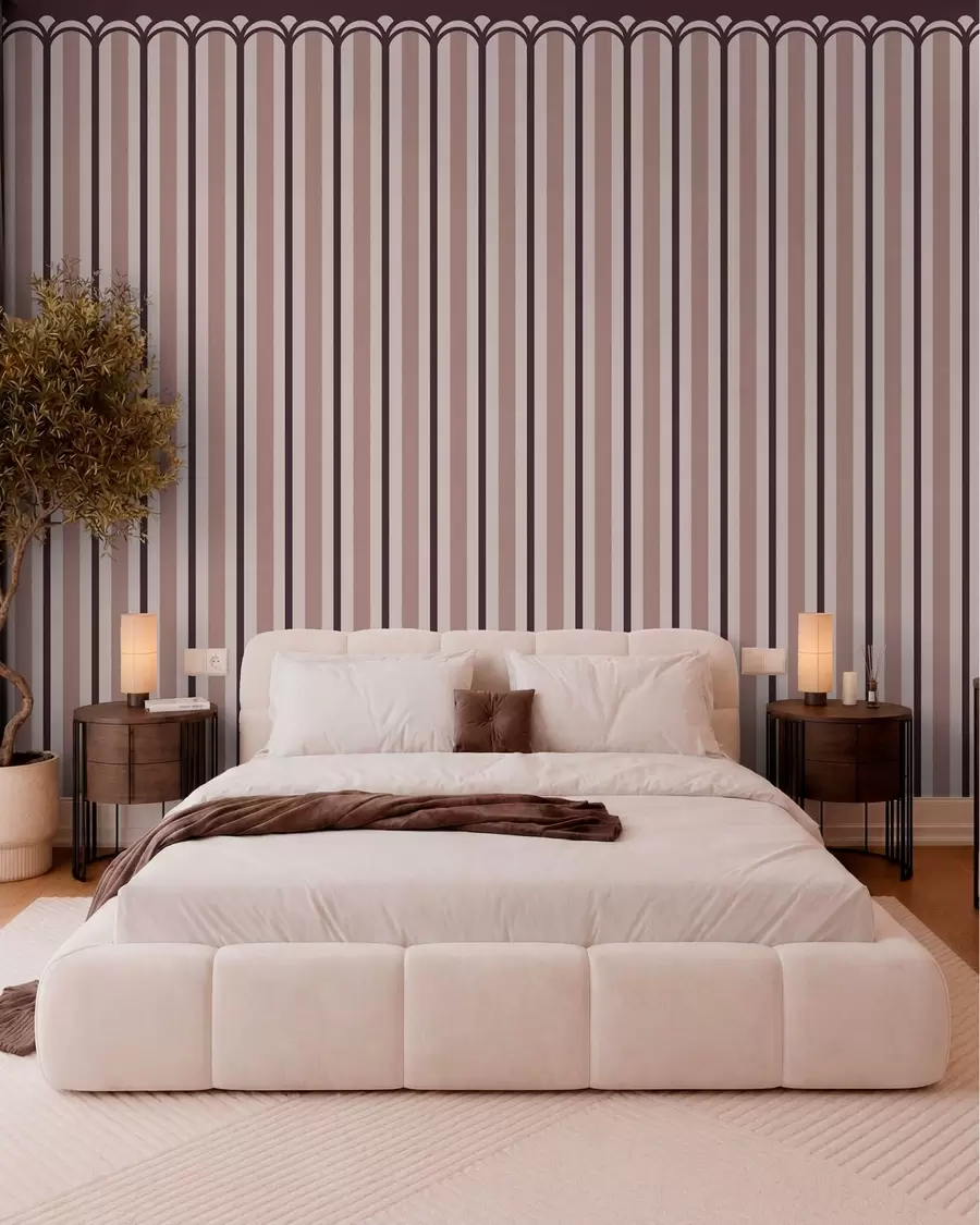 murais de parede Ornamento vertical em tons de creme e ameixa w05610v2