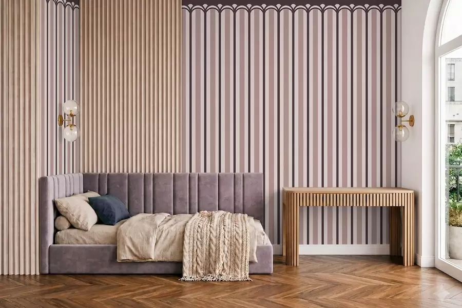 murais de parede Ornamento vertical em tons de creme e ameixa w05610v2