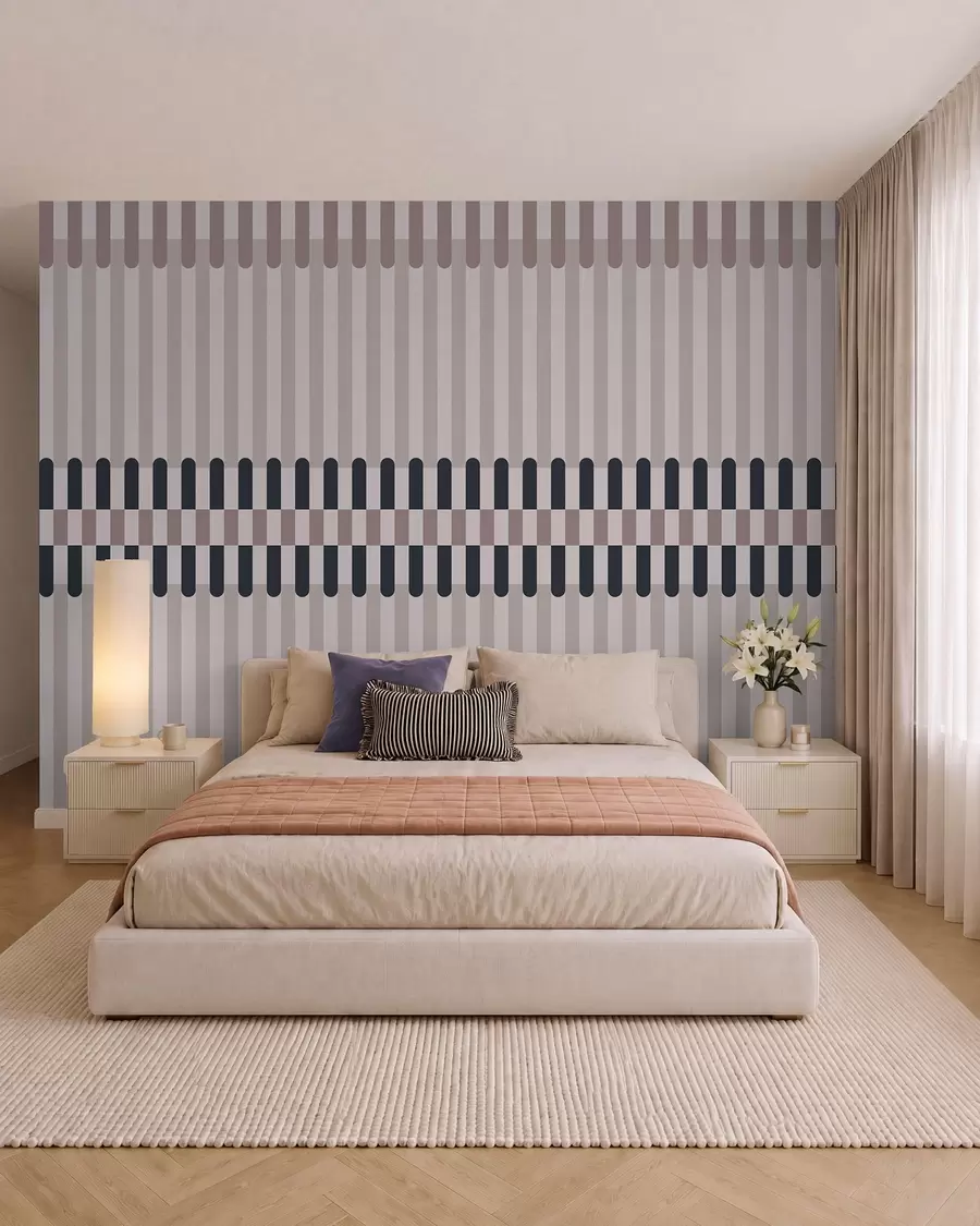 murais de parede Padrão às riscas em tons de creme e azul escuro w05150v2