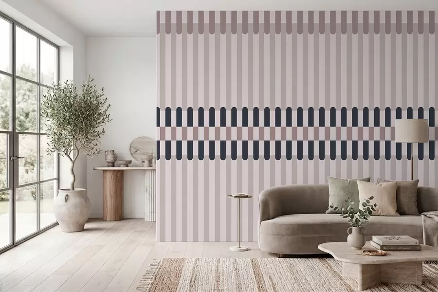 murais de parede Padrão às riscas em tons de creme e azul escuro w05150v2