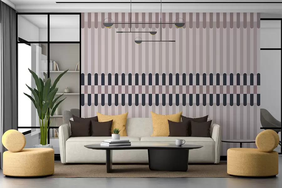 murais de parede Padrão às riscas em tons de creme e azul escuro w05150v2