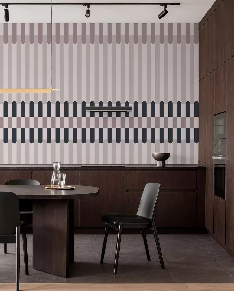 murais de parede Padrão às riscas em tons de creme e azul escuro w05150v2