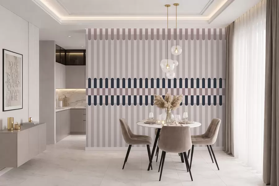 murais de parede Padrão às riscas em tons de creme e azul escuro w05150v2