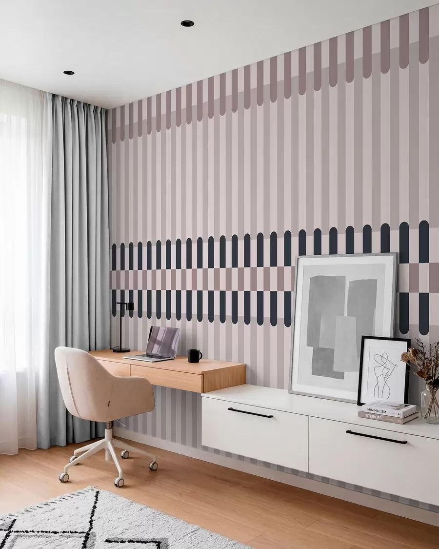 murais de parede Padrão às riscas em tons de creme e azul escuro w05150v2