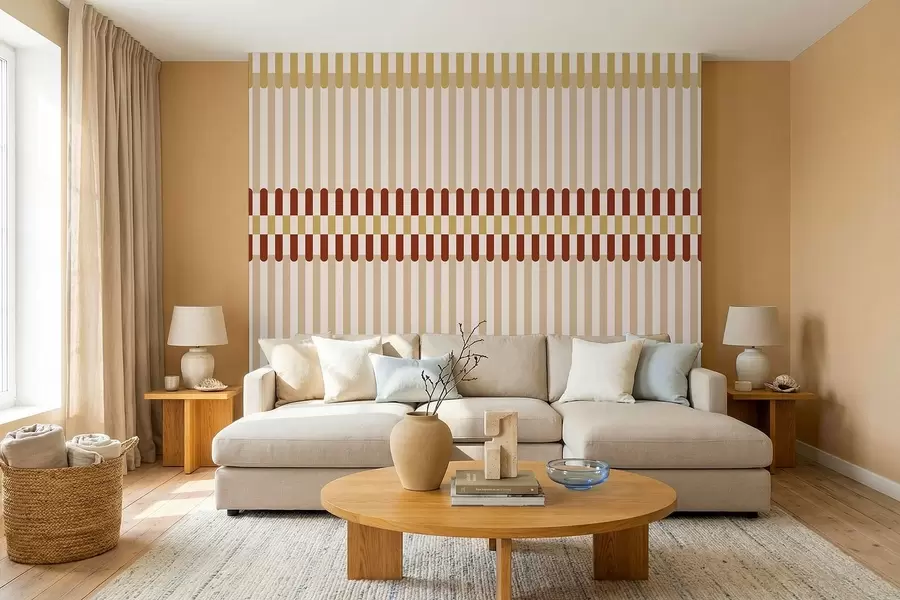 murais de parede Padrão às riscas em tons de bege e terracota w05150v3
