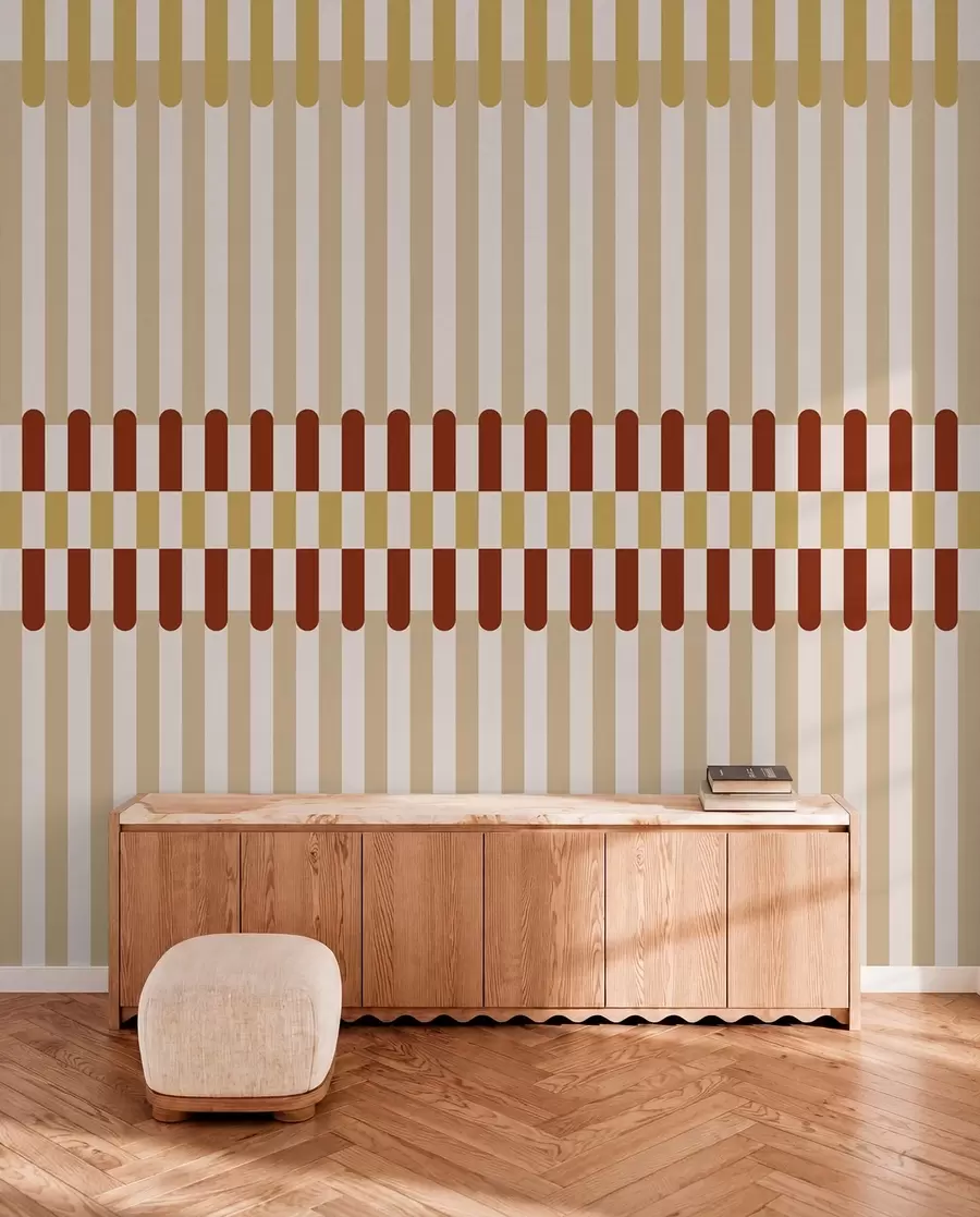 murais de parede Padrão às riscas em tons de bege e terracota w05150v3
