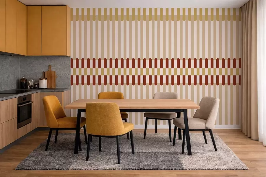 murais de parede Padrão às riscas em tons de bege e terracota w05150v3