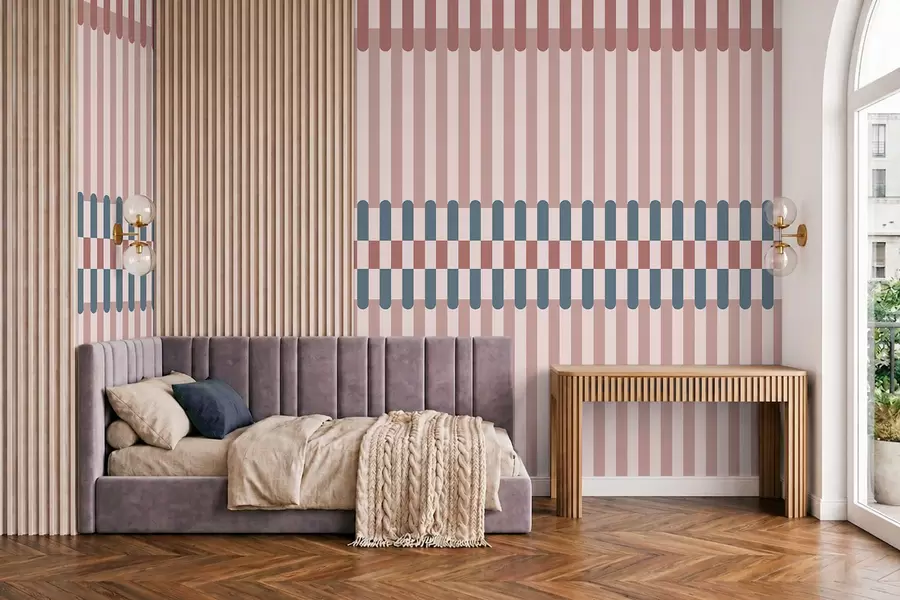 murais de parede Padrão às riscas em tons de rosa e azul w05150v5