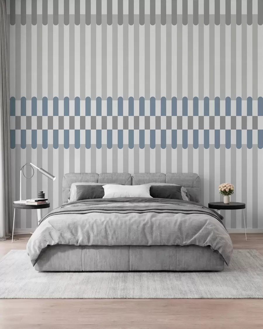 murais de parede Padrão às riscas em tons de cinzento e azul w05150v6