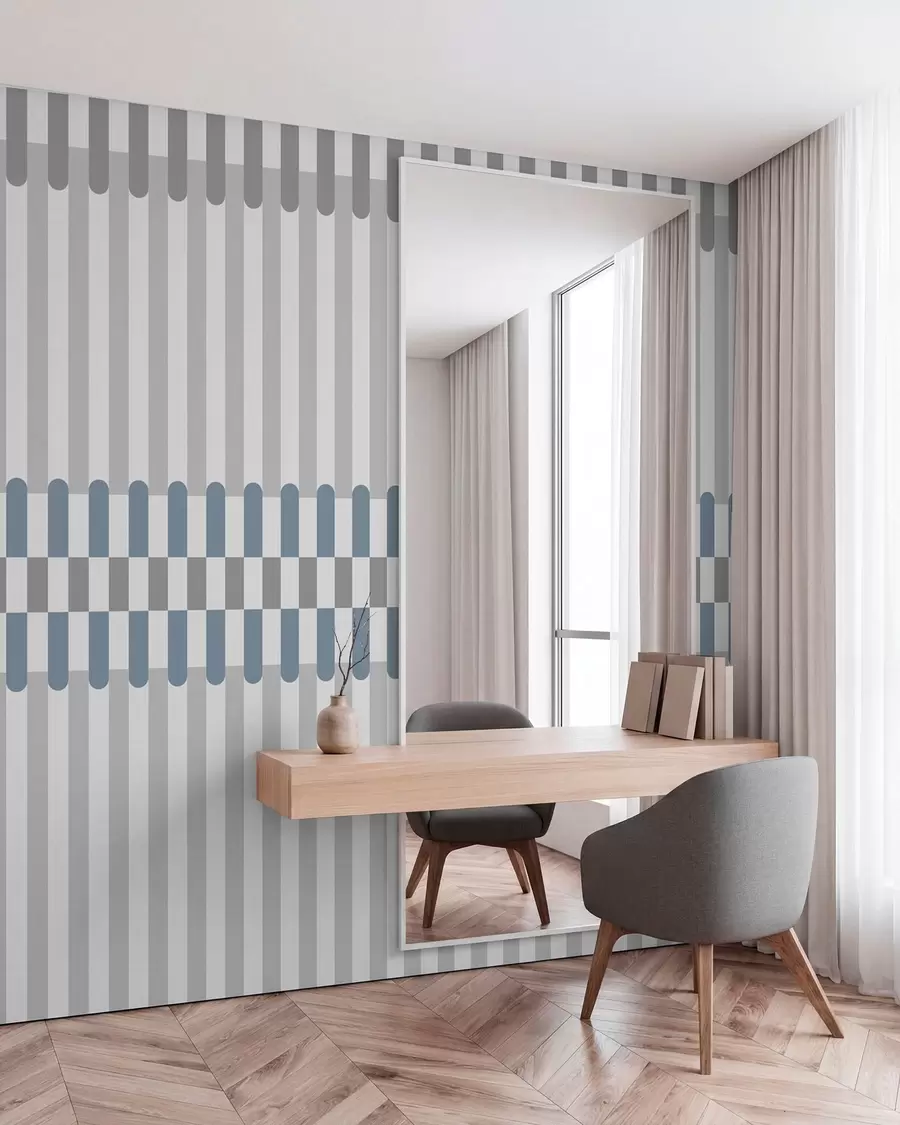 murais de parede Padrão às riscas em tons de cinzento e azul w05150v6