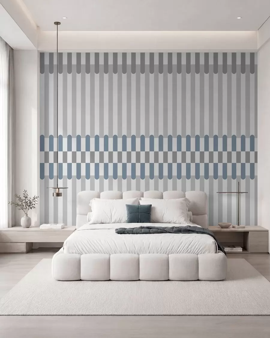 murais de parede Padrão às riscas em tons de cinzento e azul w05150v6