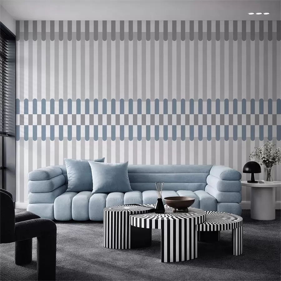 murais de parede Padrão às riscas em tons de cinzento e azul w05150v6