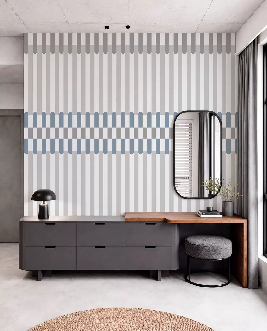 murais de parede Padrão às riscas em tons de cinzento e azul w05150v6