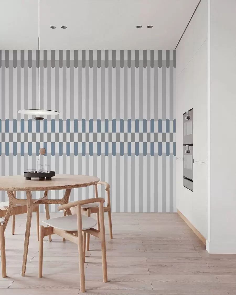 murais de parede Padrão às riscas em tons de cinzento e azul w05150v6