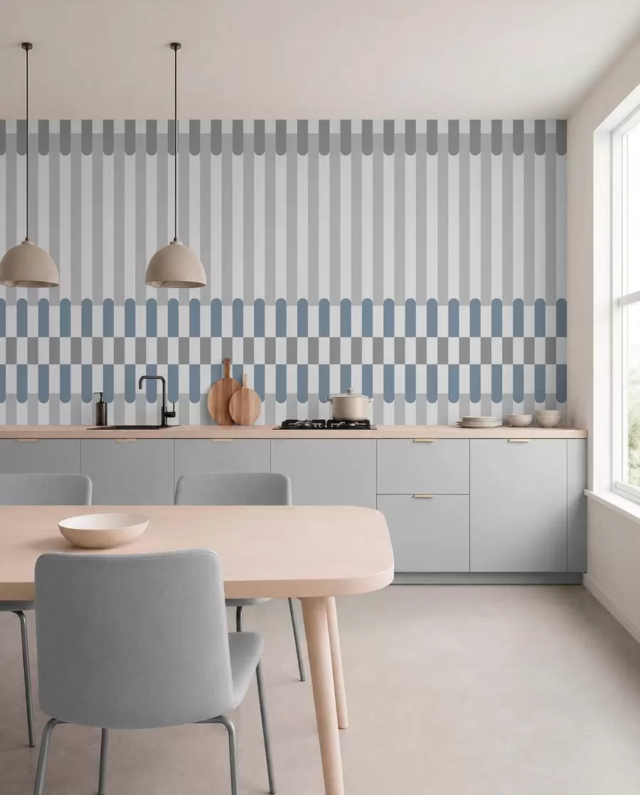 murais de parede Padrão às riscas em tons de cinzento e azul w05150v6