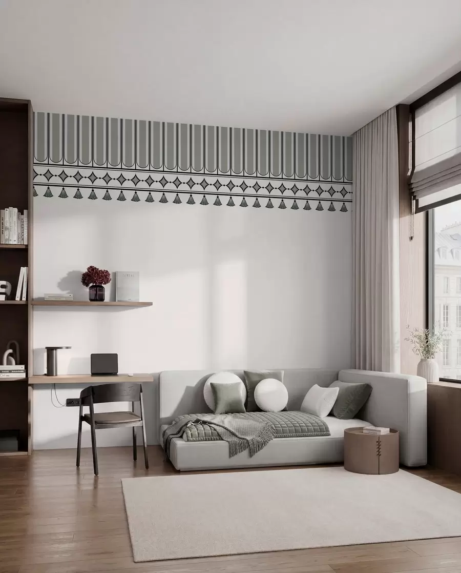 murais de parede Borda decorativa em tons de verde e cinzento w05151v2