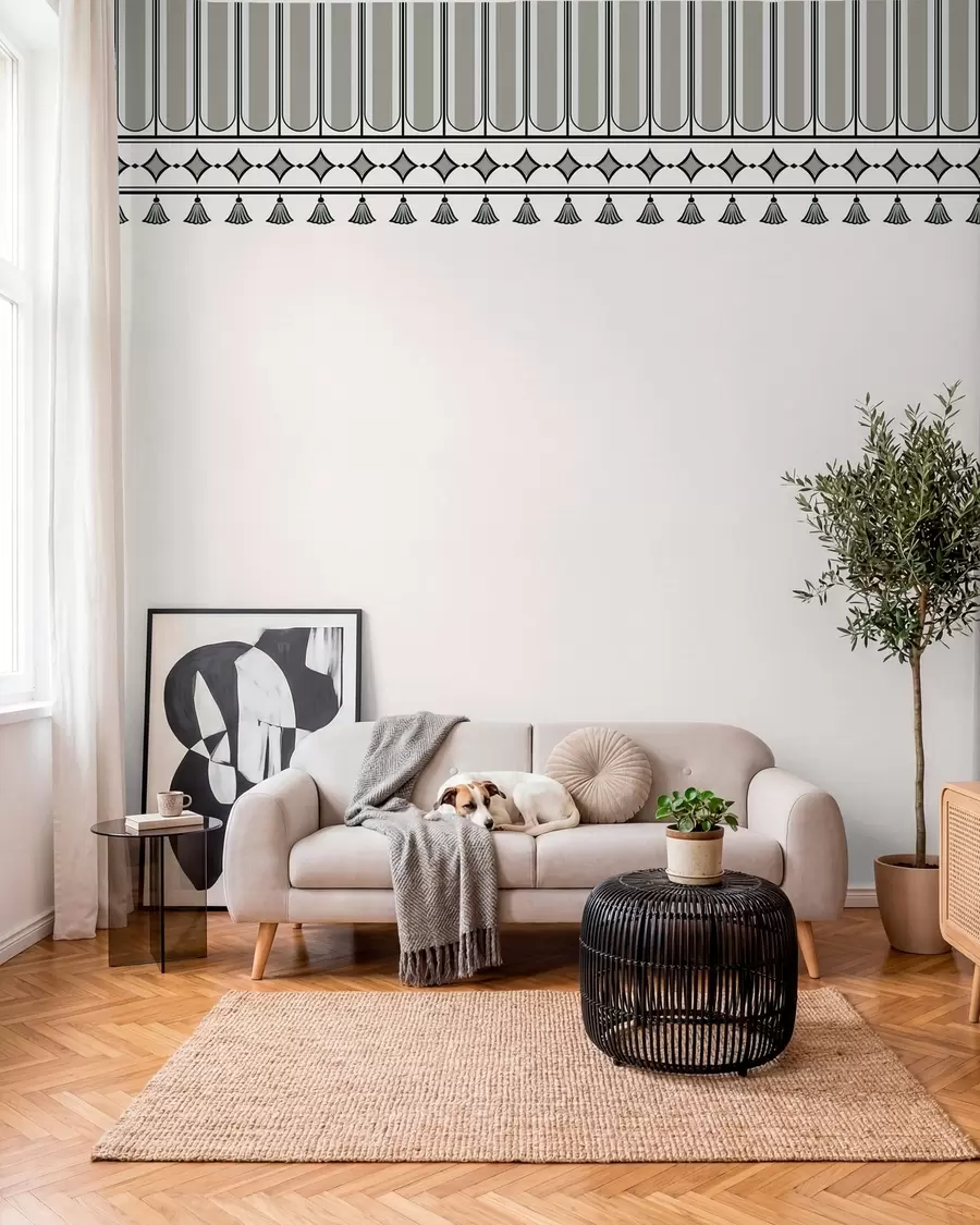 murais de parede Borda decorativa em tons de verde e cinzento w05151v2
