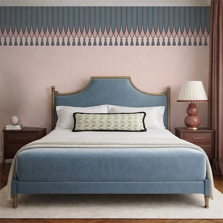 murais de parede Borda decorativa com borlas em tons de rosa e azul w05544