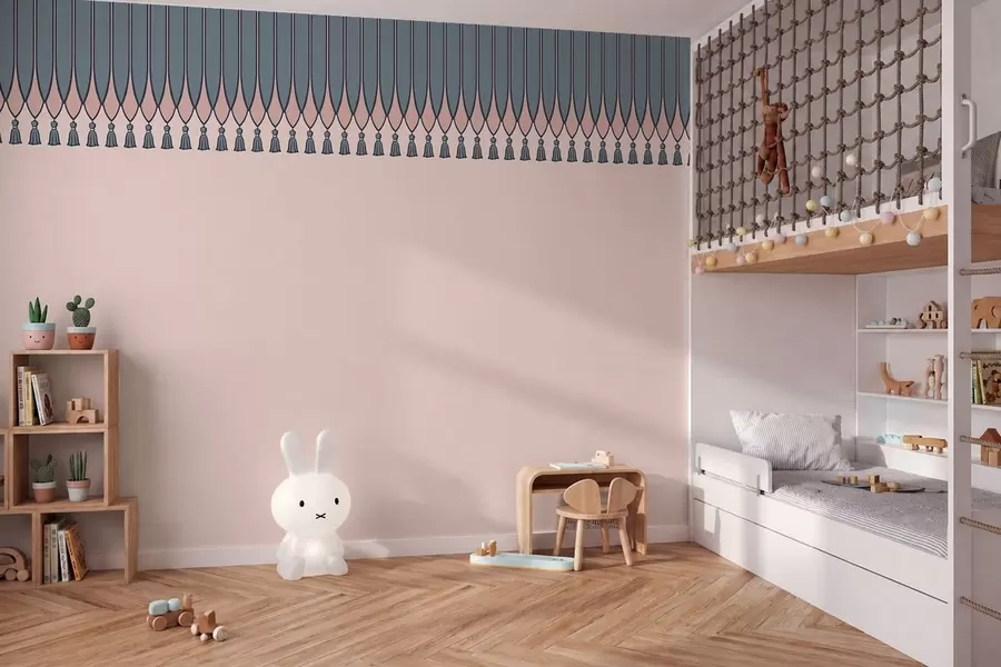 murais de parede Borda decorativa com borlas em tons de rosa e azul w05544