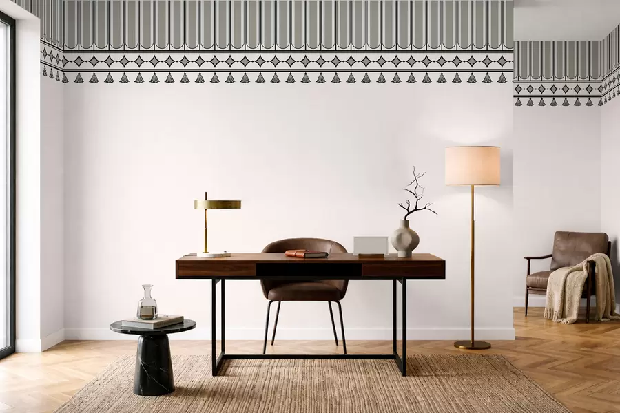 murais de parede Borda decorativa com borlas em tons de verde e cinzento w05544v2