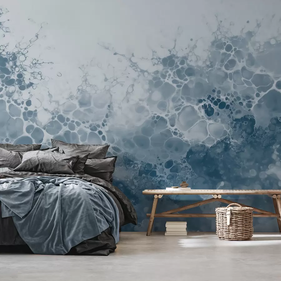 murais de parede Abstração azul etérea com bolhas, em estilo aquarela w09673