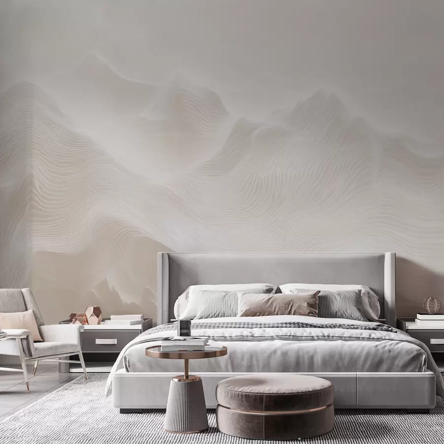 murais de parede Montanhas abstratas onduladas numa paleta de tons bege, em estilo minimalista w09713