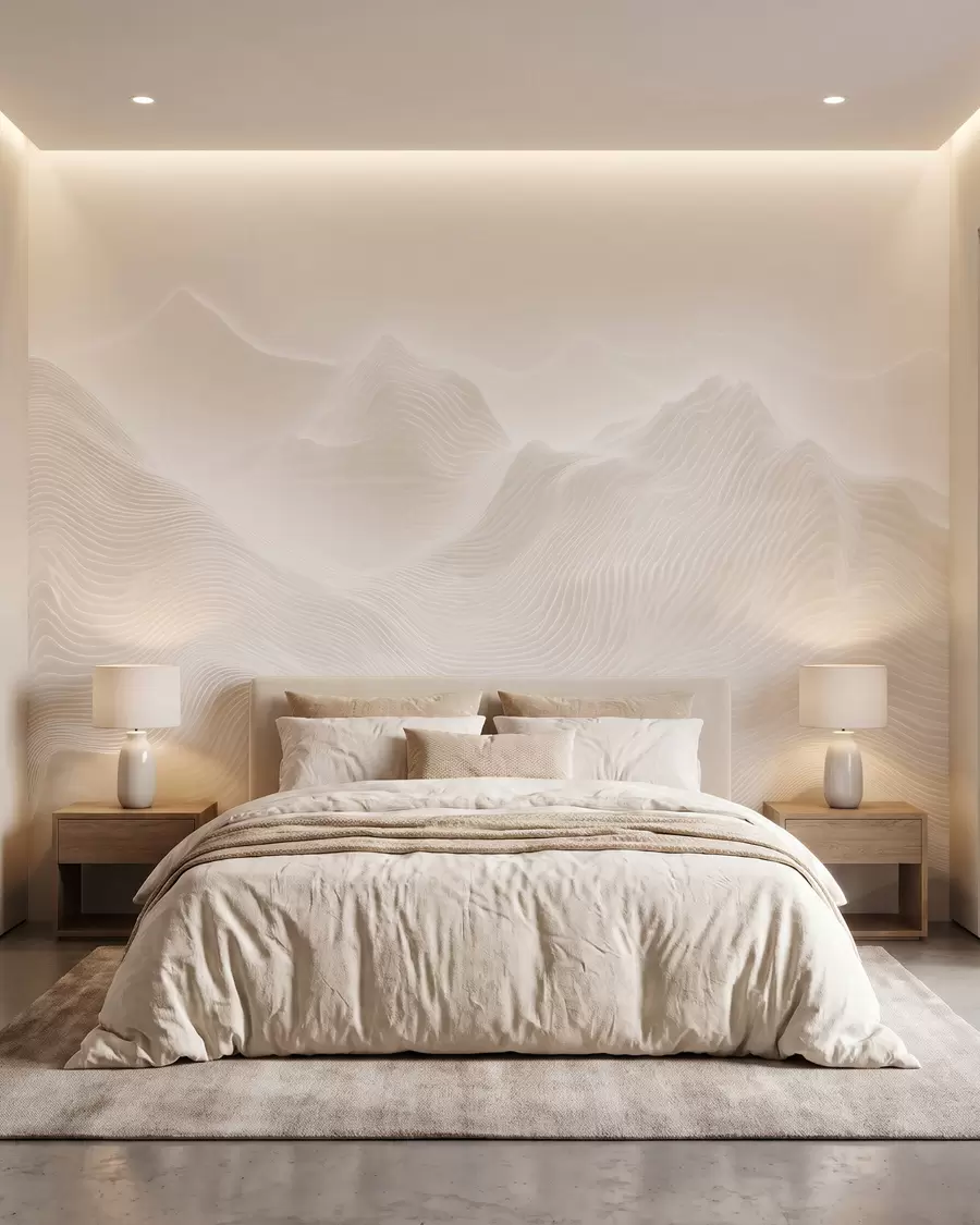 murais de parede Montanhas abstratas onduladas numa paleta de tons bege, em estilo minimalista w09713