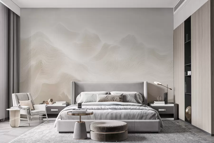 murais de parede Montanhas abstratas onduladas numa paleta de tons bege, em estilo minimalista w09713