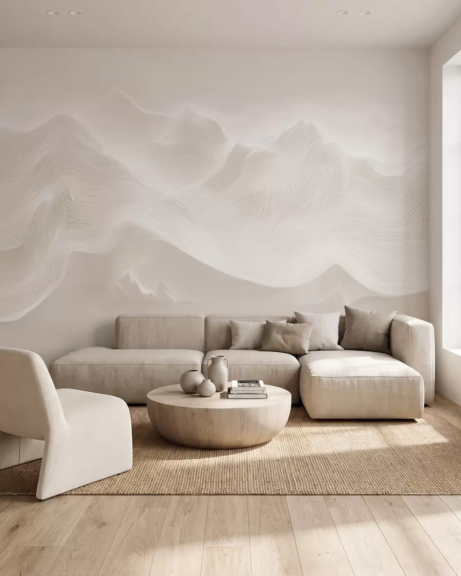 murais de parede Montanhas abstratas onduladas numa paleta de tons bege, em estilo minimalista w09713