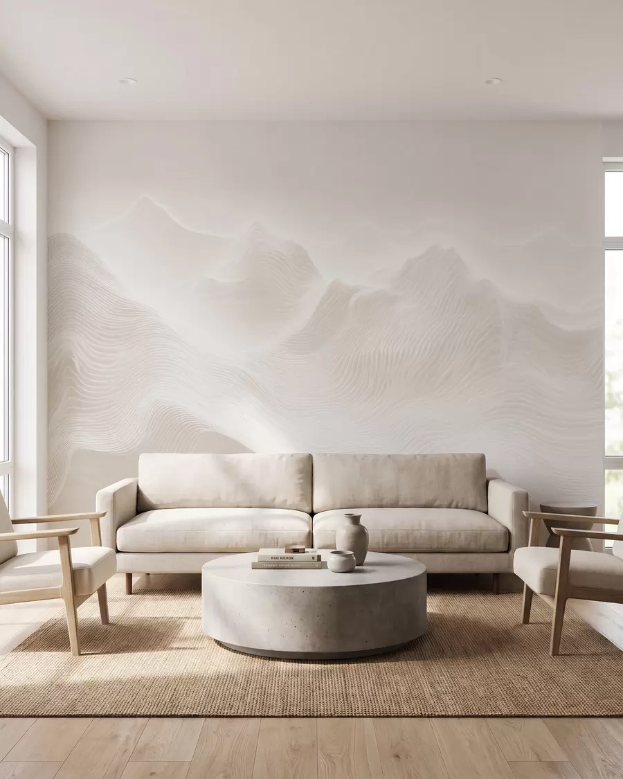 murais de parede Montanhas abstratas onduladas numa paleta de tons bege, em estilo minimalista w09713