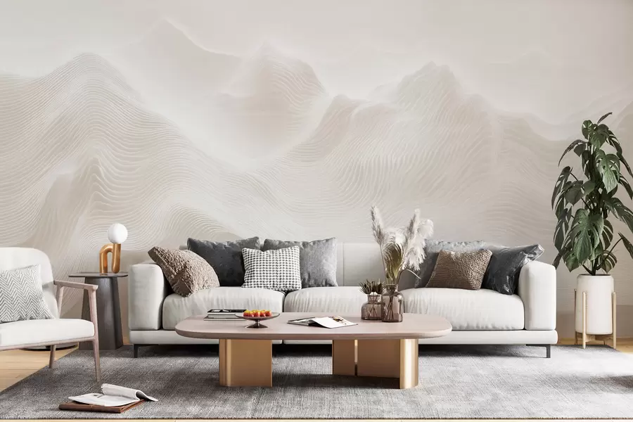 murais de parede Montanhas abstratas onduladas numa paleta de tons bege, em estilo minimalista w09713