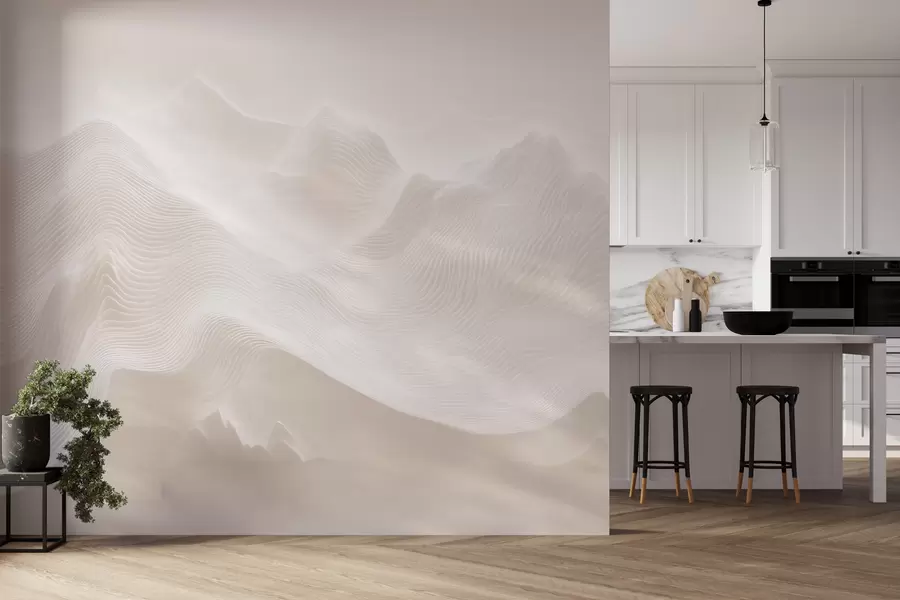 murais de parede Montanhas abstratas onduladas numa paleta de tons bege, em estilo minimalista w09713