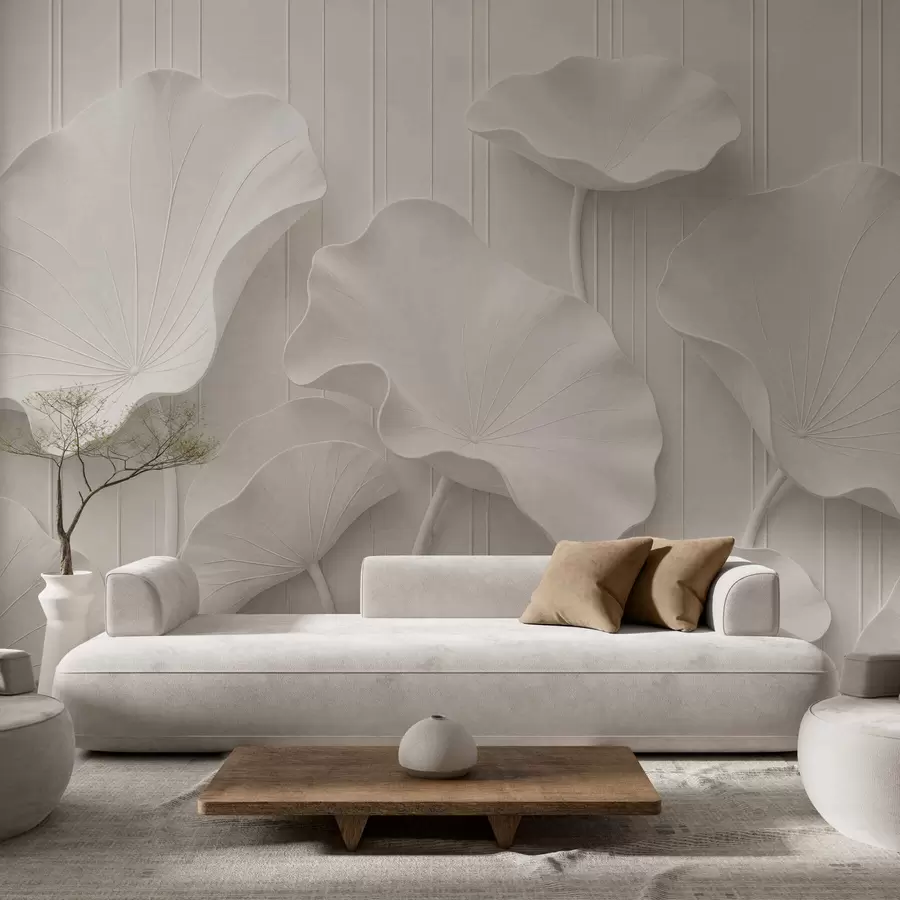 murais de parede Relevo floral escultural branco com pétalas em camadas, elegante decoração de parede em 3D w05604