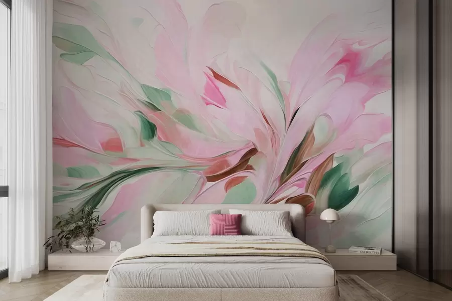 murais de parede Pintura floral abstrata com pinceladas suaves em tons pastel sobre um fundo claro w09871v1