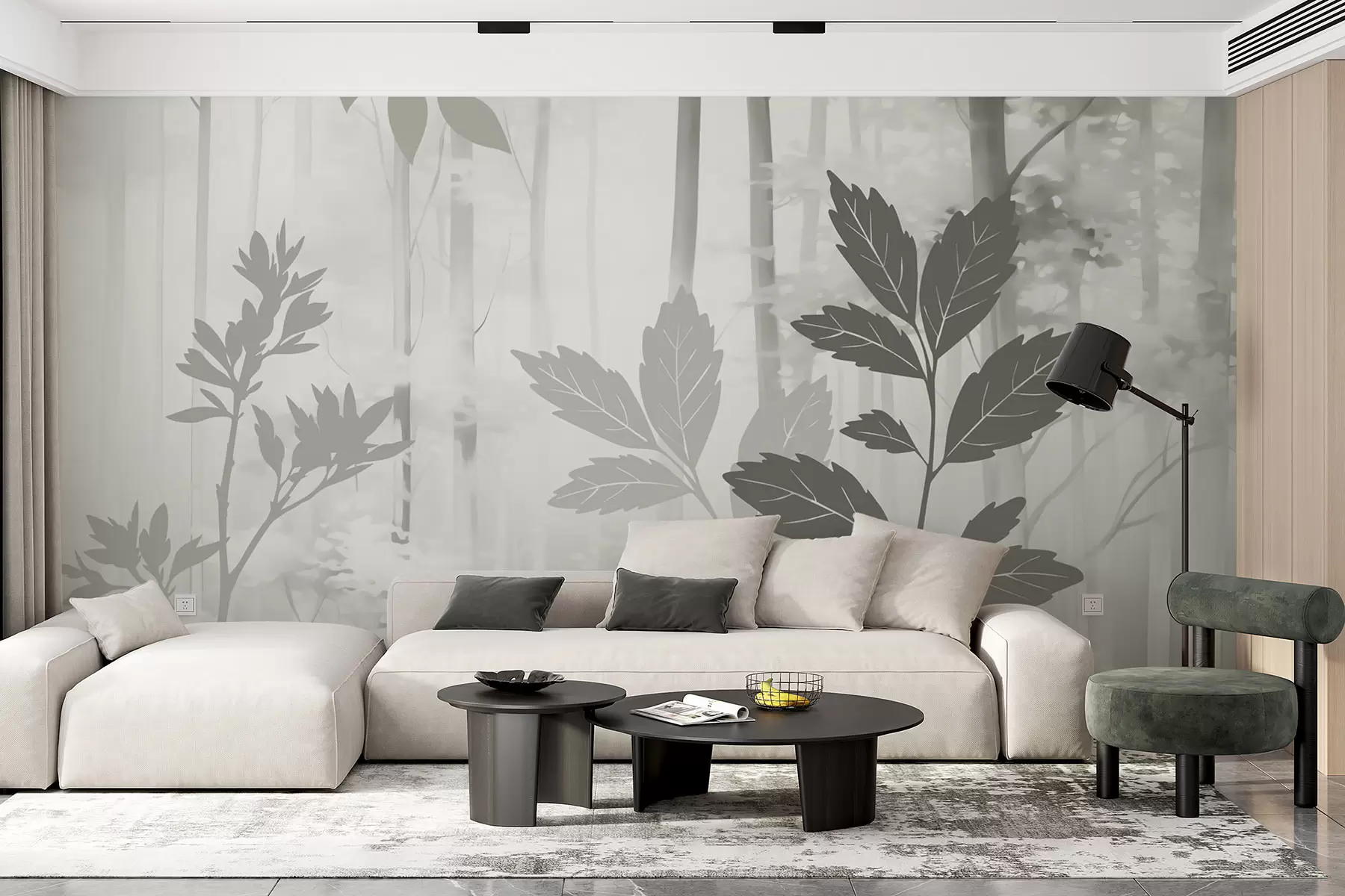 murais de parede Silhuetas de vegetação contra o pano de fundo de uma floresta abstrata w05586v1