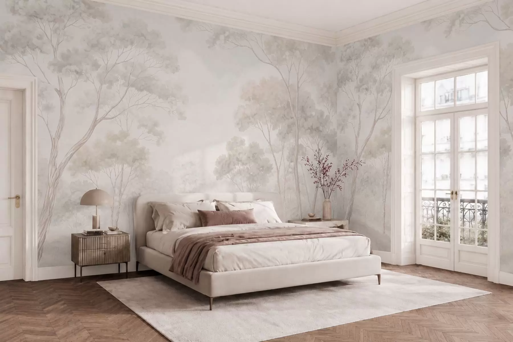 murais de parede Uma floresta suave e enevoada em tons pastel w05624v1