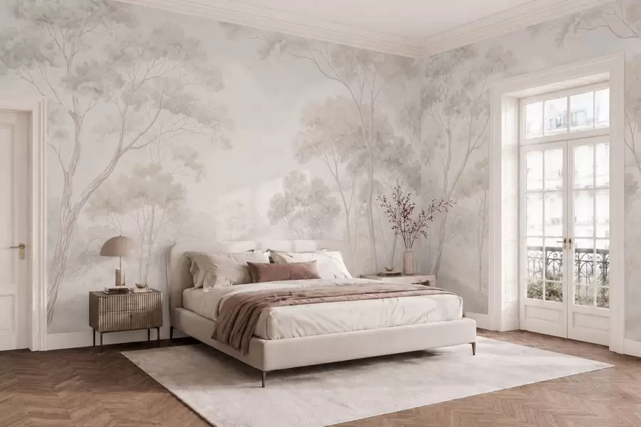 murais de parede Uma floresta suave e enevoada em tons pastel w05624v1
