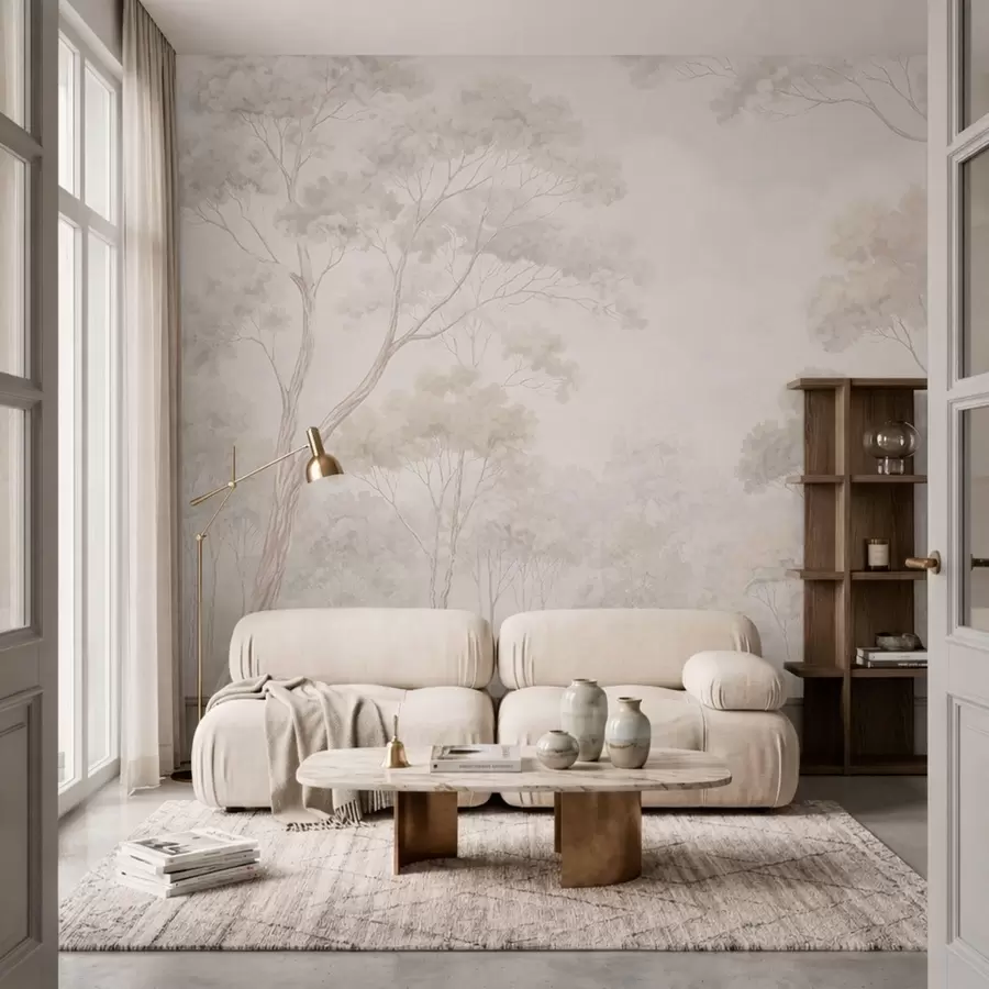 murais de parede Uma floresta suave e enevoada em tons pastel w05624v1