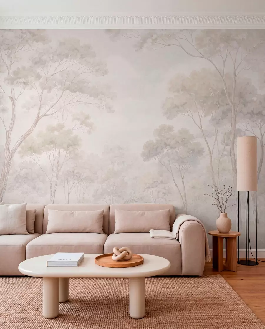 murais de parede Uma floresta suave e enevoada em tons pastel w05624v1