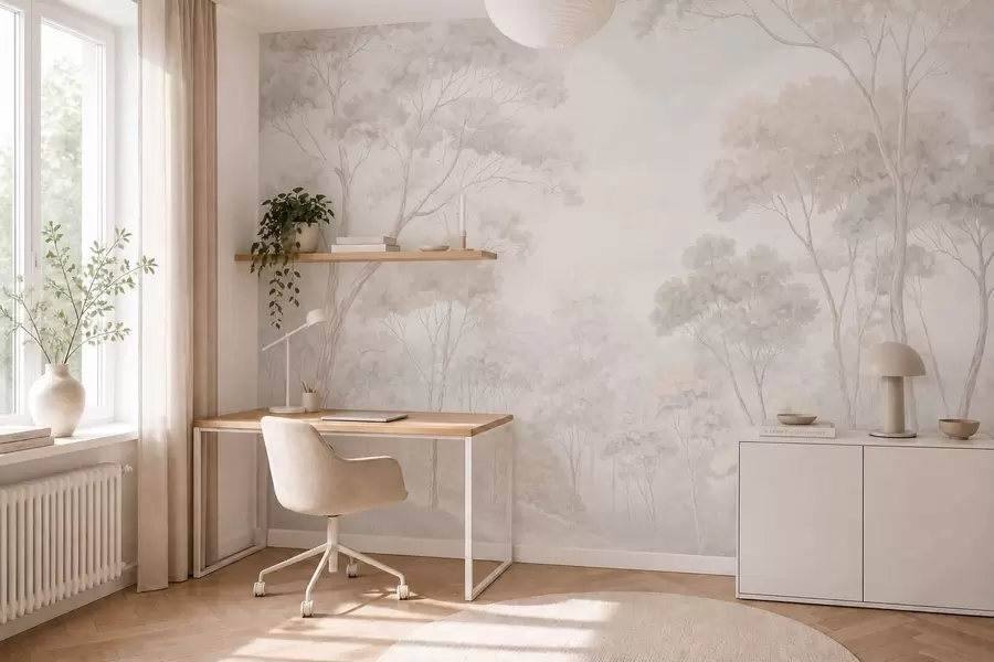 murais de parede Uma floresta suave e enevoada em tons pastel w05624v1