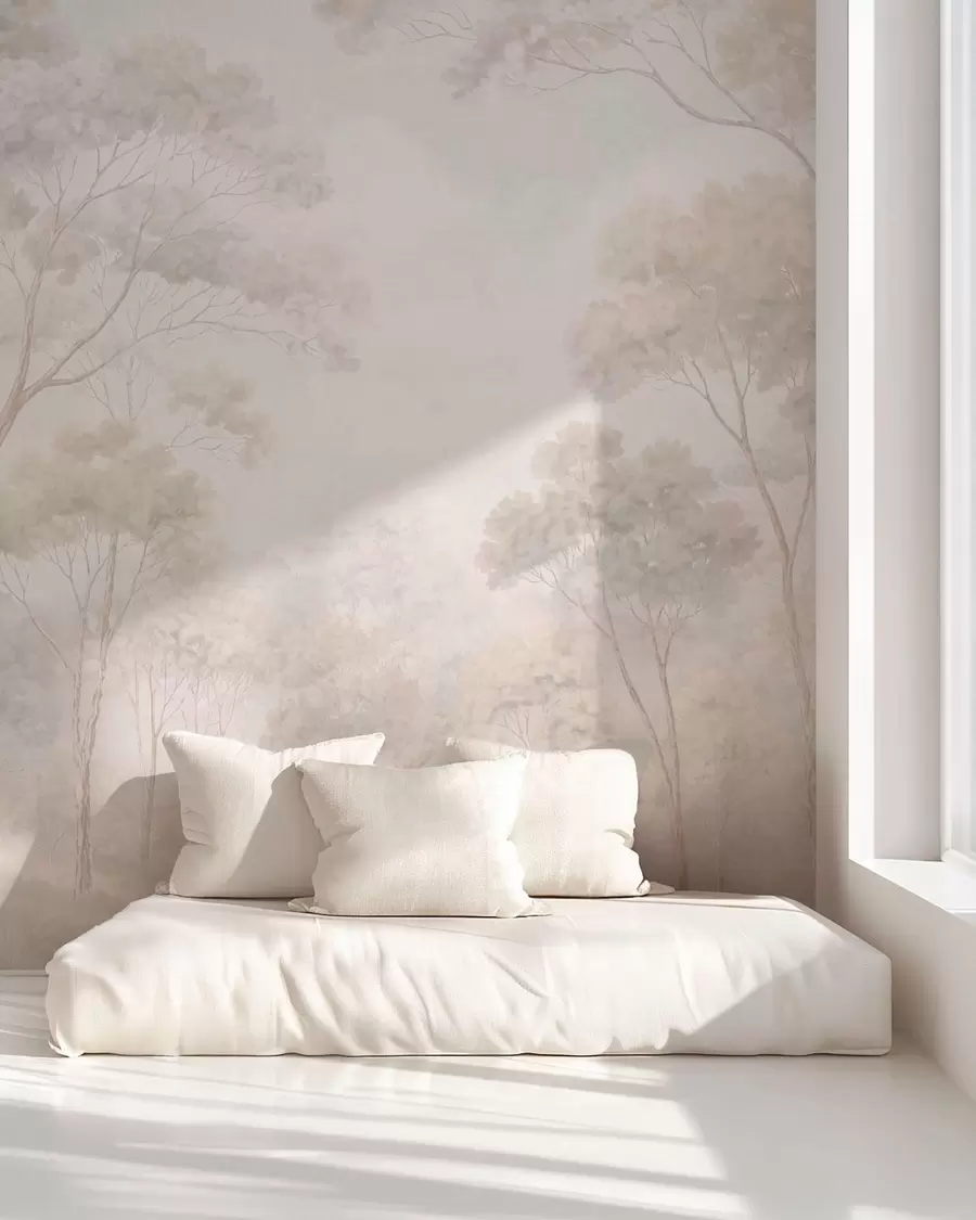murais de parede Uma floresta suave e enevoada em tons pastel w05624v1