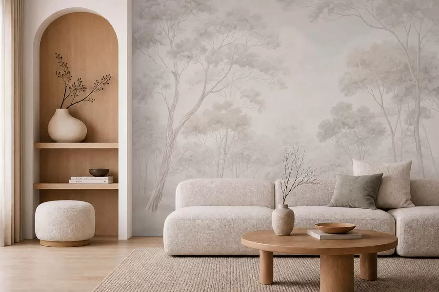 murais de parede Uma floresta suave e enevoada em tons pastel w05624v1