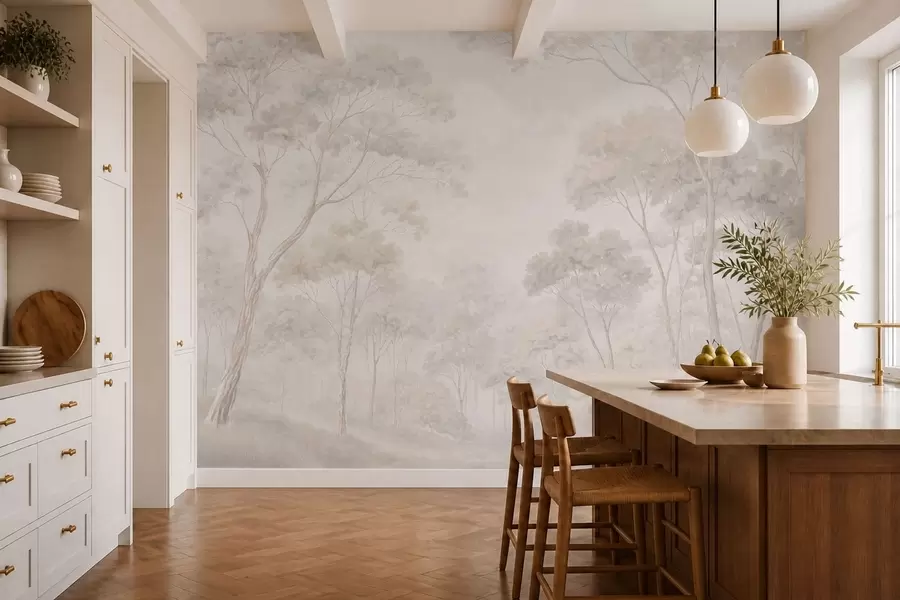 murais de parede Uma floresta suave e enevoada em tons pastel w05624v1