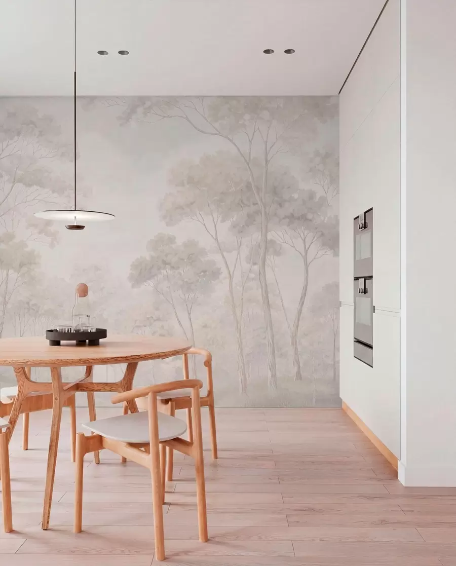 murais de parede Uma floresta suave e enevoada em tons pastel w05624v1