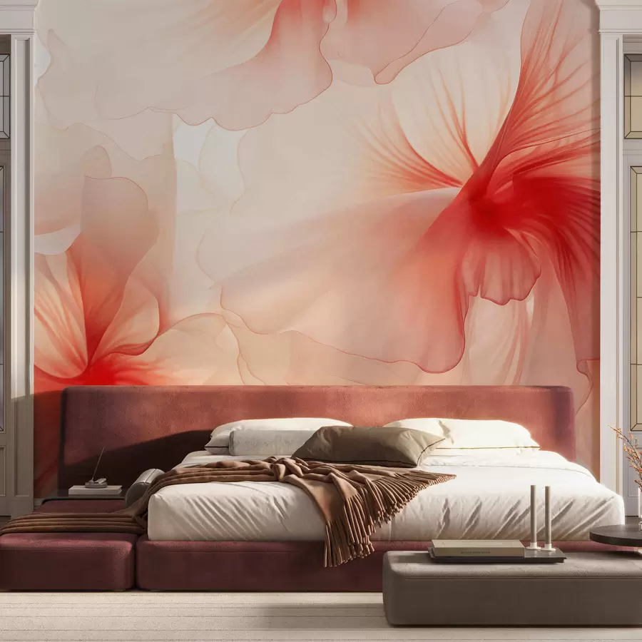 murais de parede Flores em tons suaves, com pétalas leves e translúcidas num estilo de aguarela, numa elegante composição floral w05360