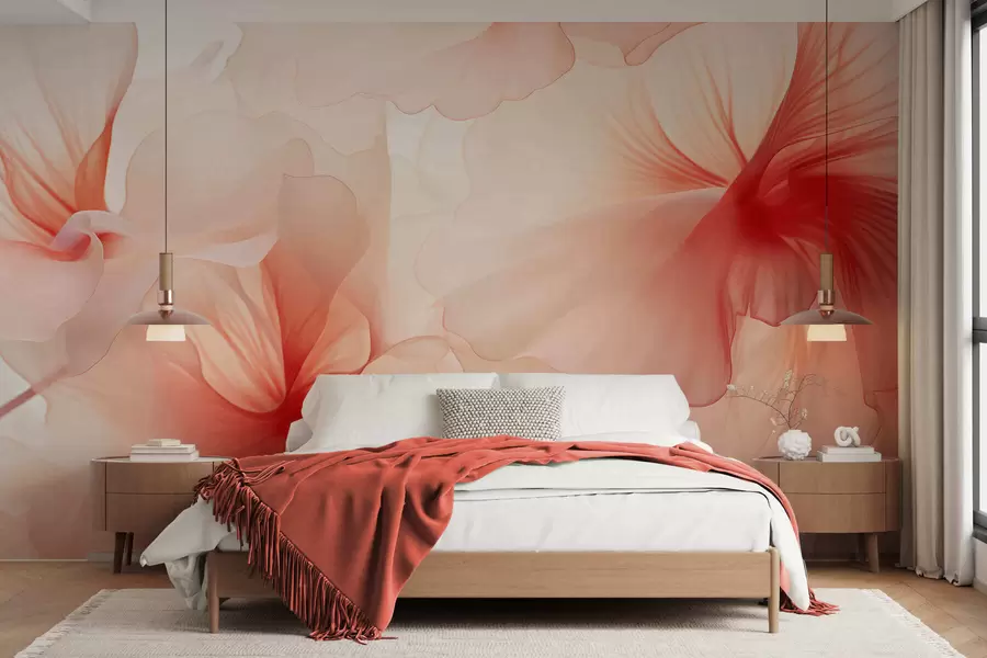 murais de parede Flores em tons suaves, com pétalas leves e translúcidas num estilo de aguarela, numa elegante composição floral w05360