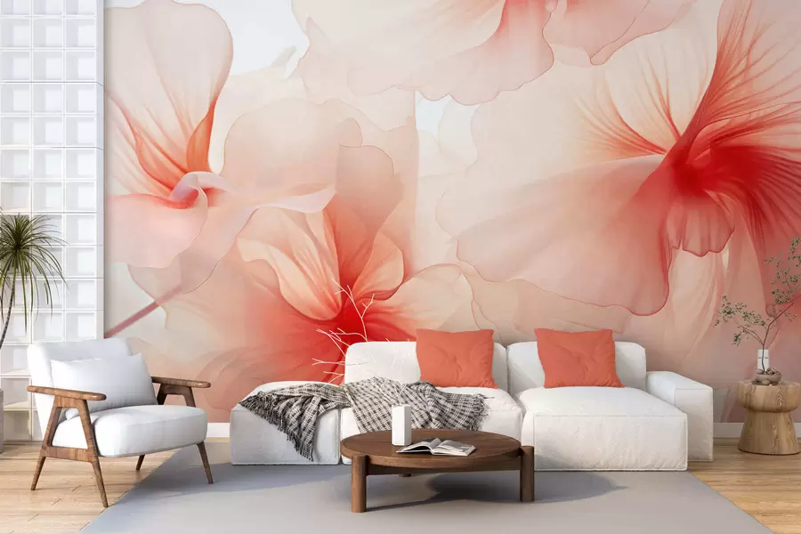 murais de parede Flores em tons suaves, com pétalas leves e translúcidas num estilo de aguarela, numa elegante composição floral w05360