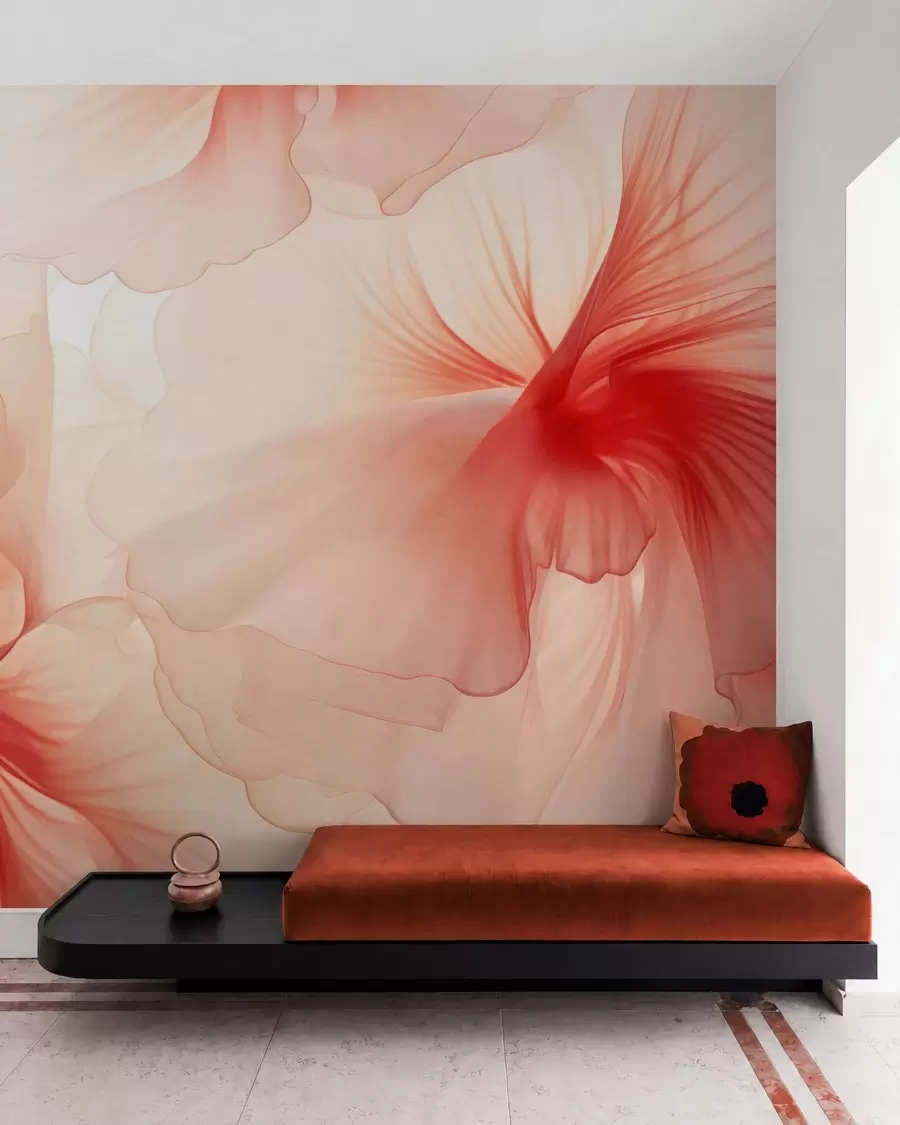 murais de parede Flores em tons suaves, com pétalas leves e translúcidas num estilo de aguarela, numa elegante composição floral w05360