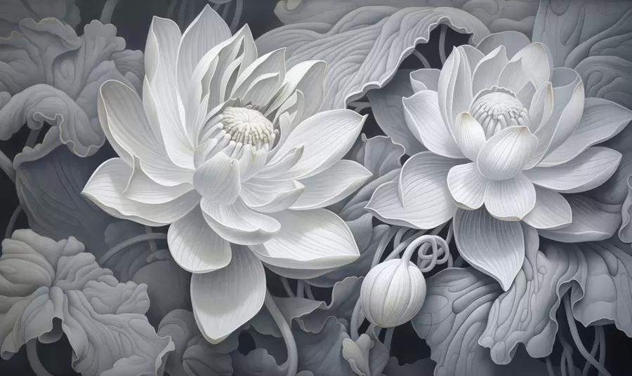 murais de parede Flores de lótus vintage com suaves tons sépia e pétalas detalhadas, ilustração botânica artística w05494
