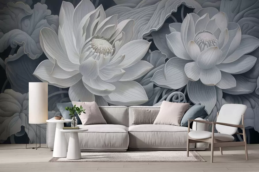 murais de parede Flores de lótus vintage com suaves tons sépia e pétalas detalhadas, ilustração botânica artística w05494